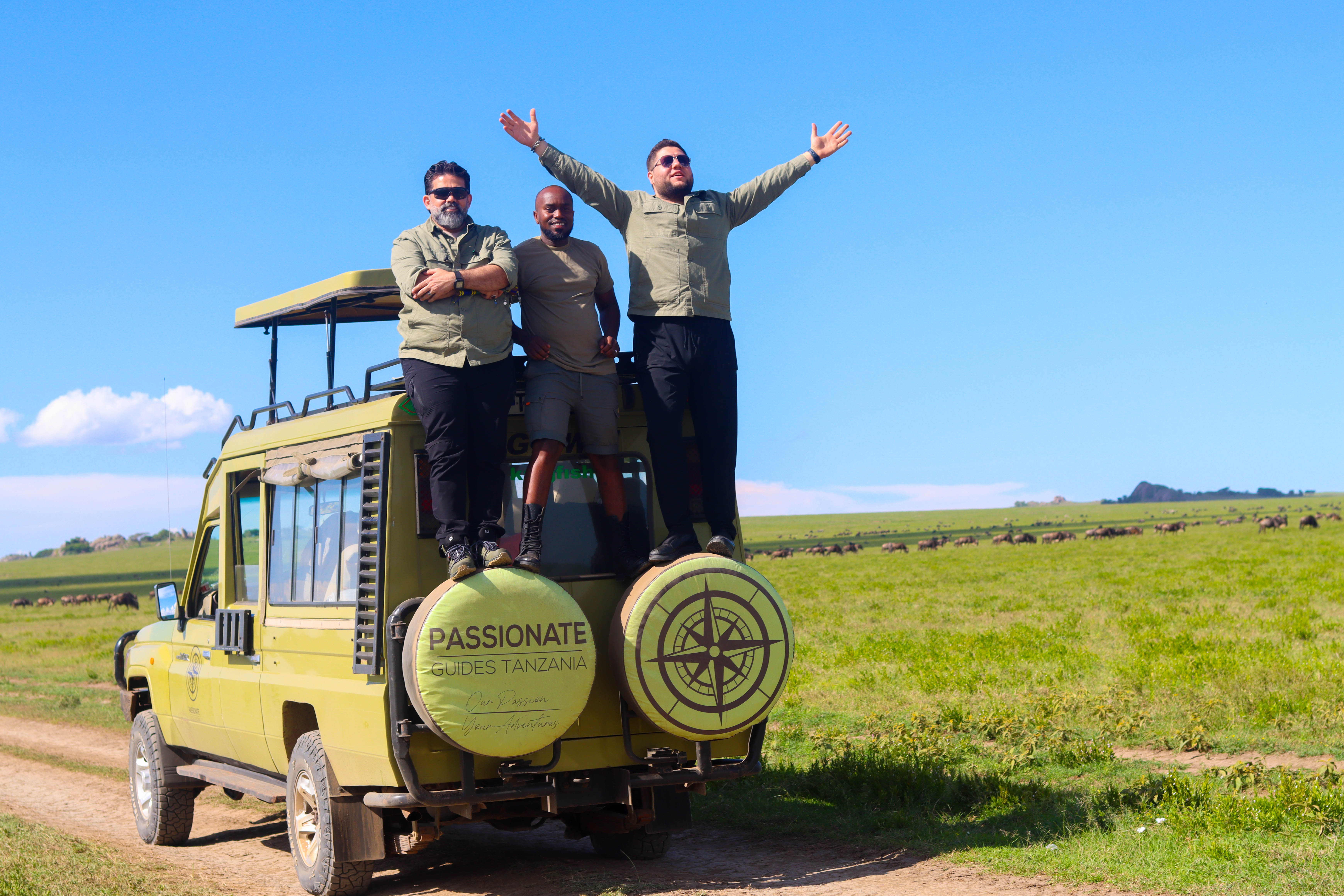 Safari vehicle in golden light
